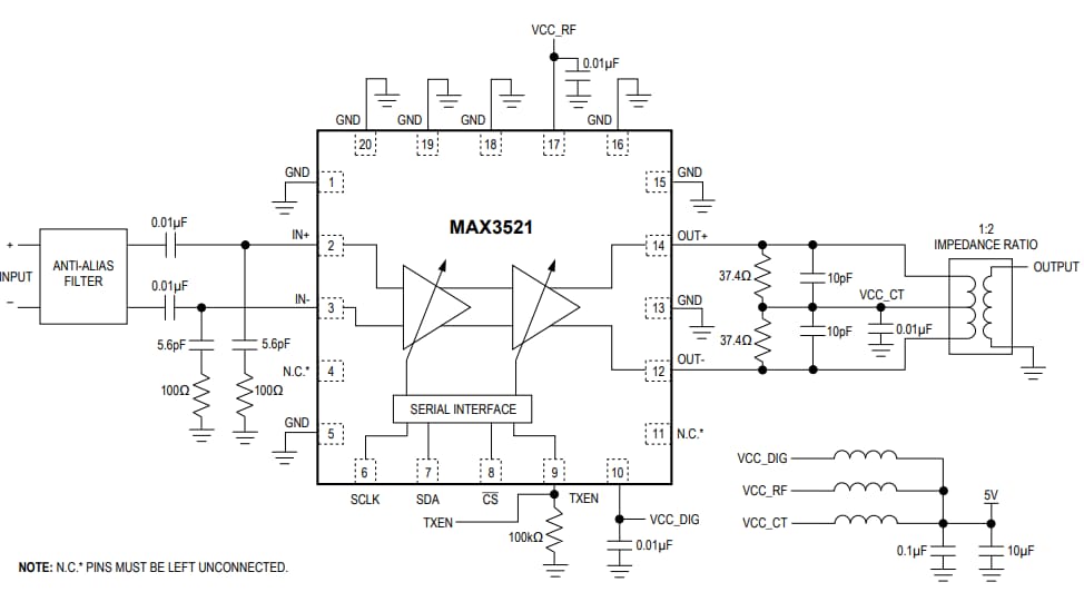 应用电路图 - Analog Devices / Maxim Integrated MAX3521上行放大器